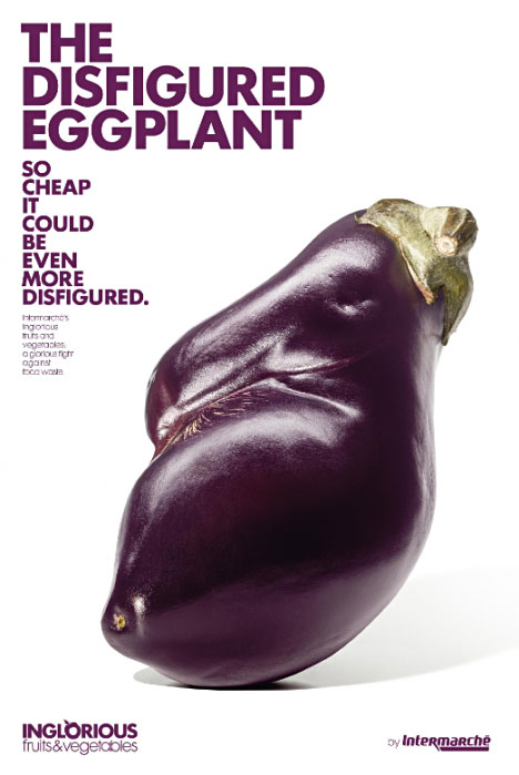 Intermarche introduced a new sub-brand inglorious fruit & vegetables: Disfigured Eggplant.
